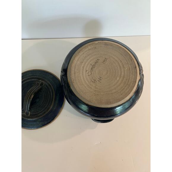 Rare Vintage Richard Sanderson Toad Hill Pottery NH Casserole Pot w Lid Blue JL - Picture 6 of 8